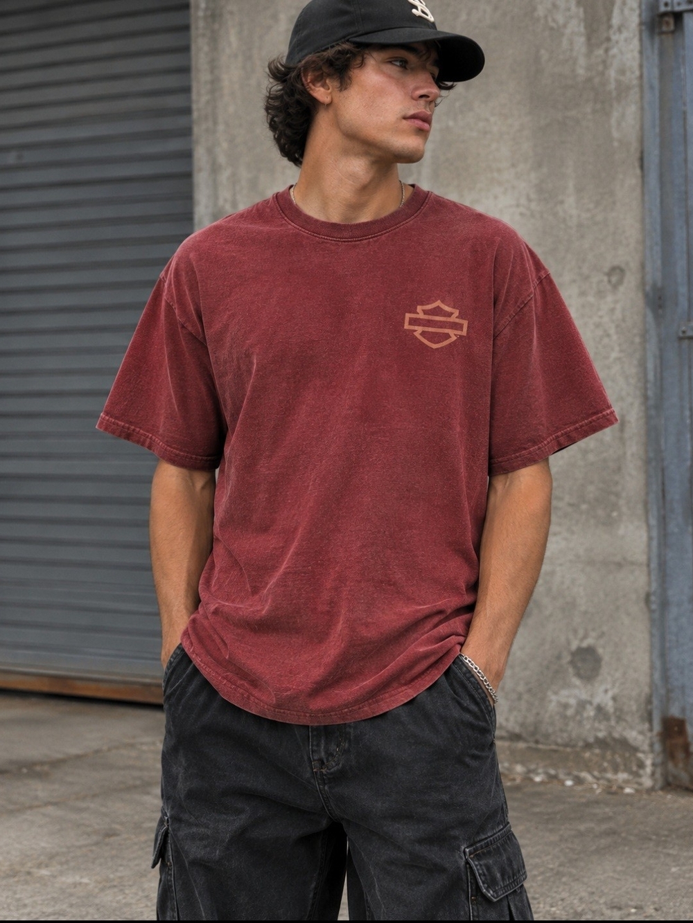 Harley Davidson T Shirt Mens 2XL Red Burgundy Faded Biker Moto Y2K Streetwear